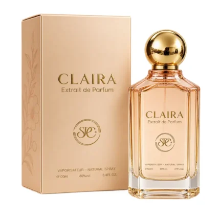 Claira Extrait de Parfum 100ml peach and gold perfume bottle